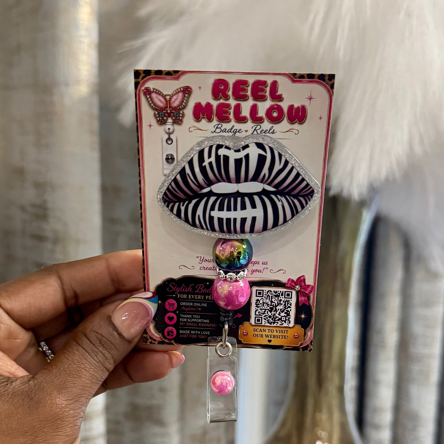 Zebra Lips Badge Reel