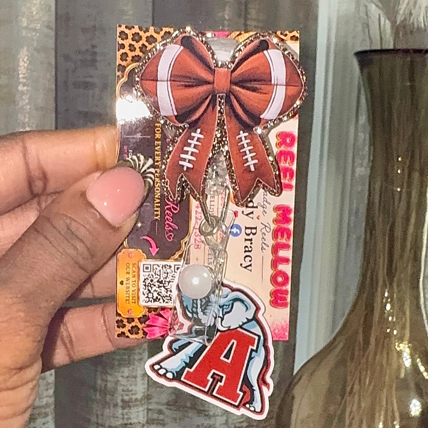 Football Bow Badge Reel