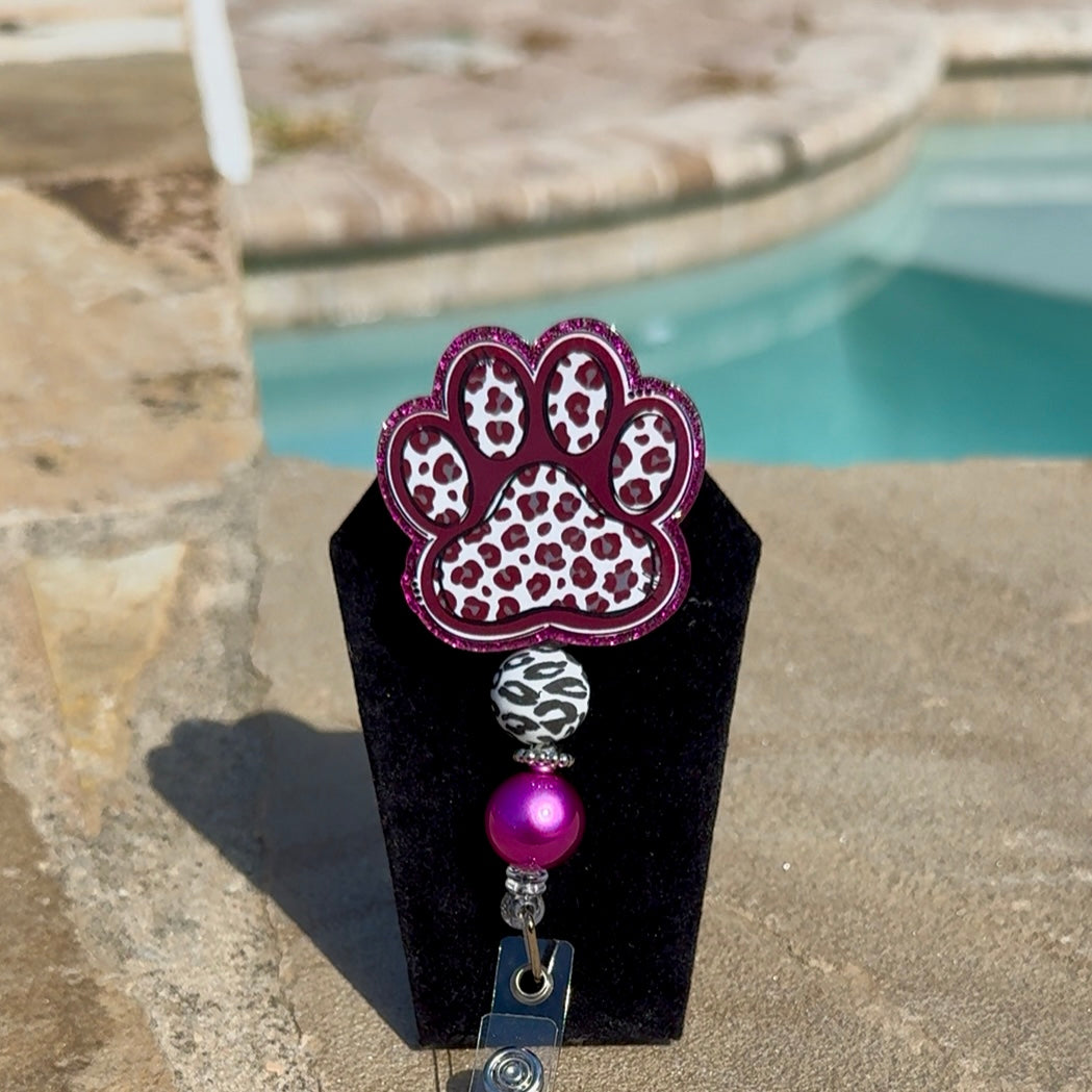 Purple Paw Print Badge Reel