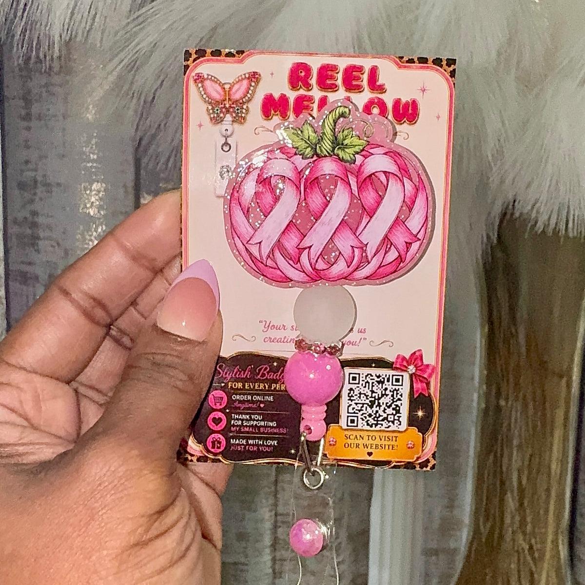 Pink Pumpkin Breast Cancer Badge Reel