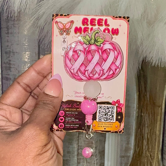 Pink Pumpkin Breast Cancer Badge Reel