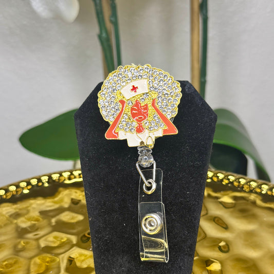 Afro Bling Nurse Badge Reel