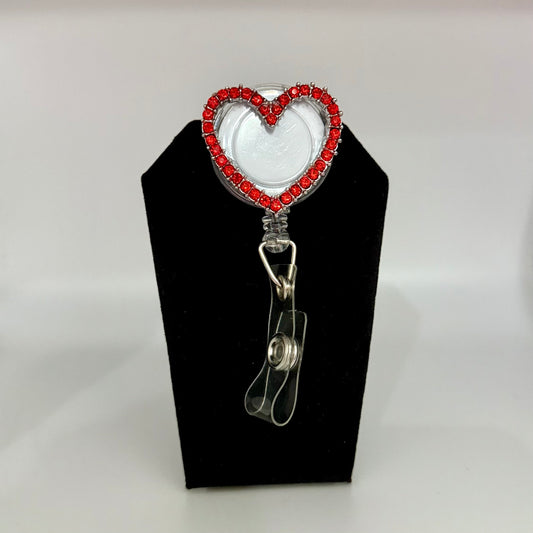 Red Rhinestone Heart Badge Reel