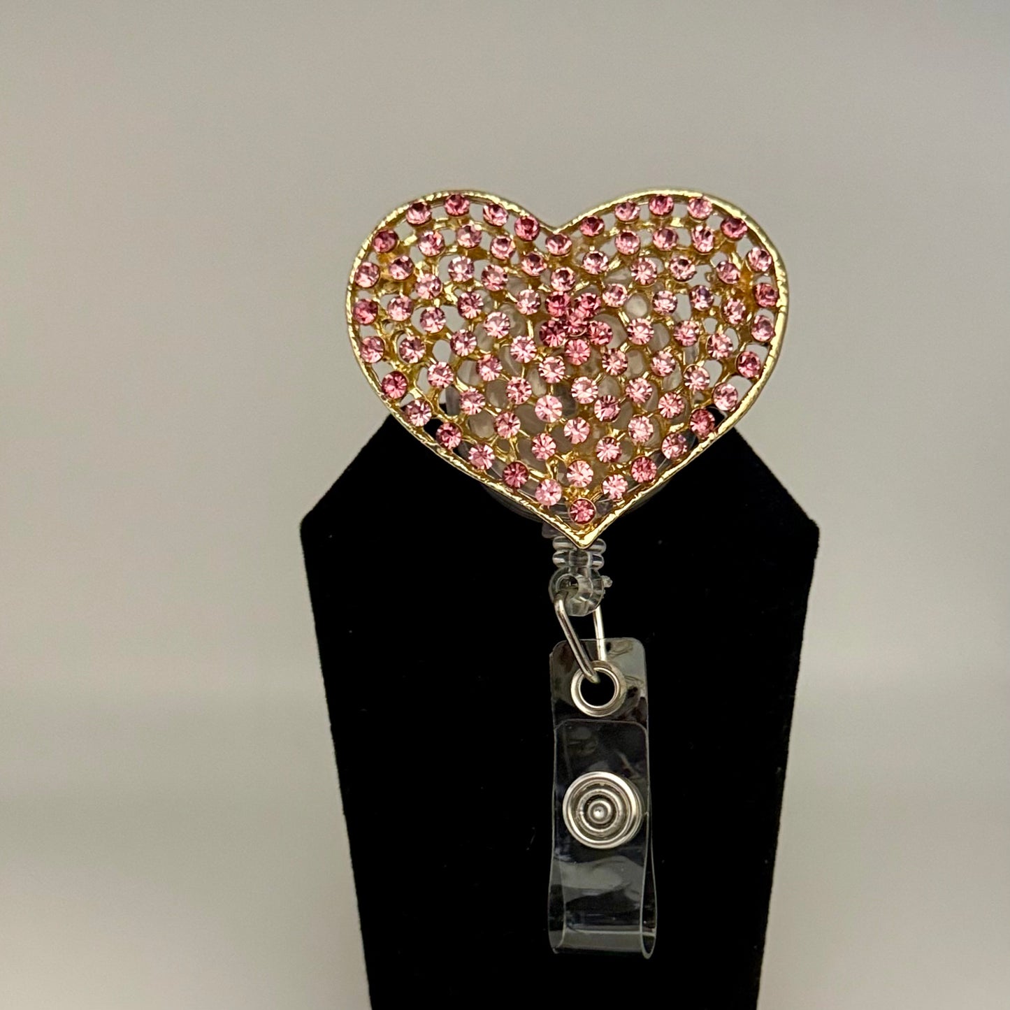 Light Pink Rhinestone Heart Badge Reel