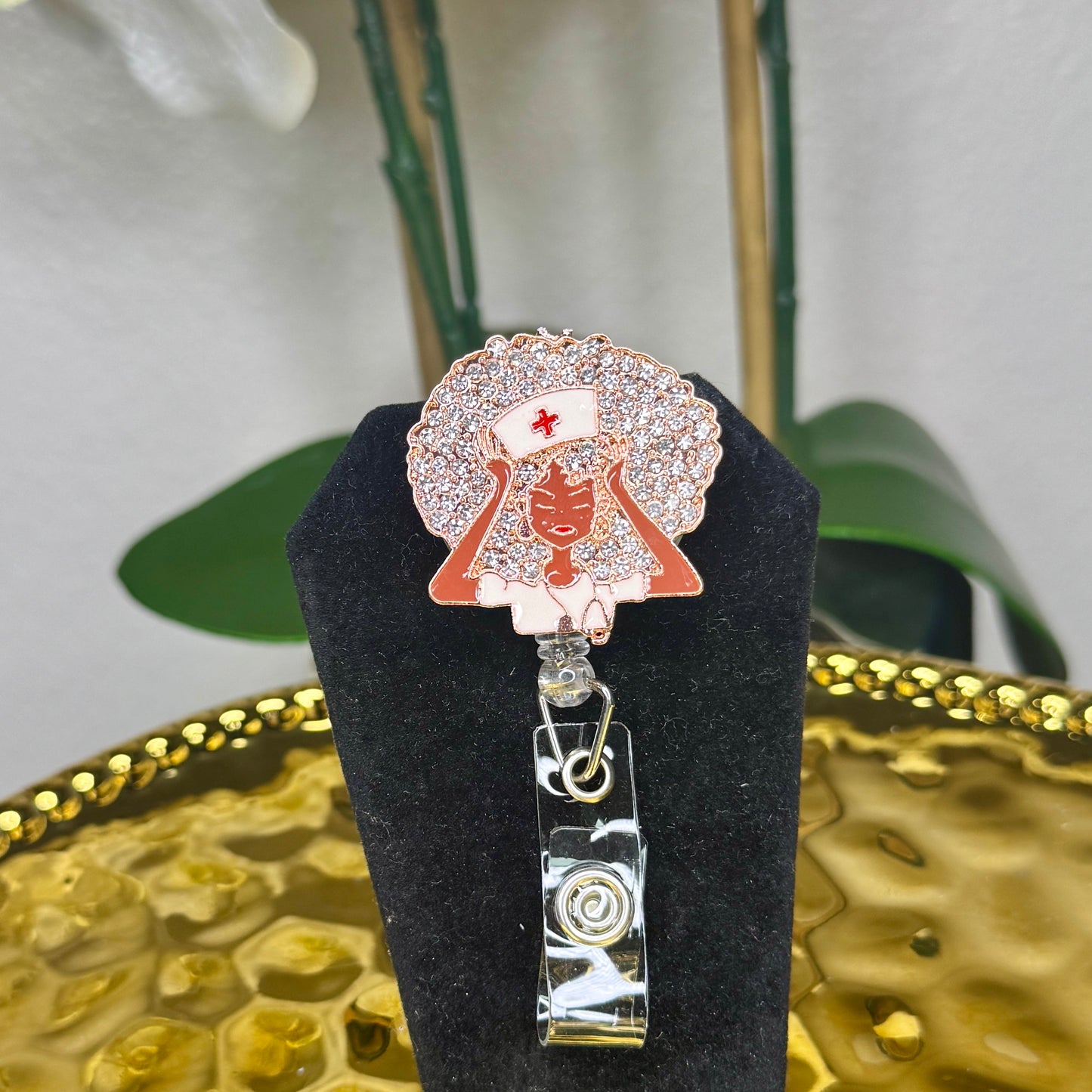 Afro Bling Nurse Badge Reel