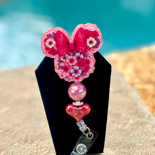 Floral Minnie Mouse Badge Reel