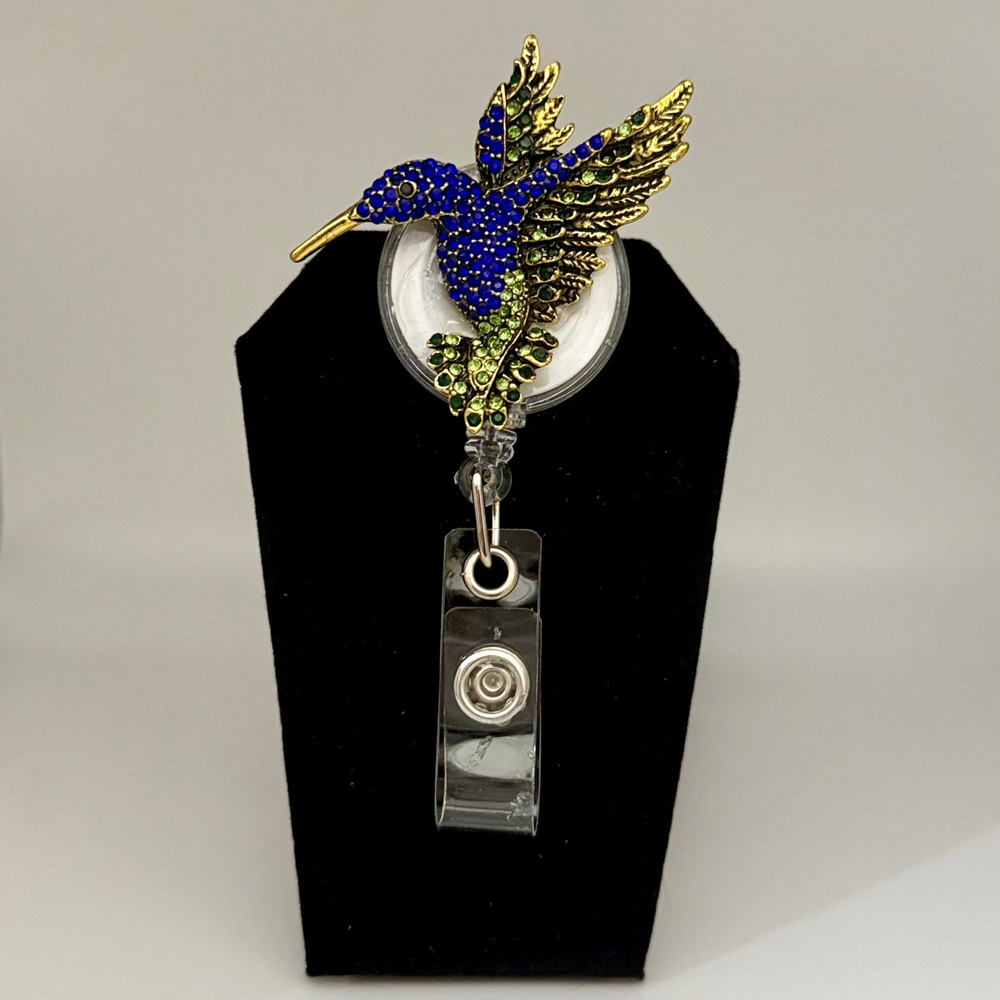 Rhinestone Hummingbird Badge Reel