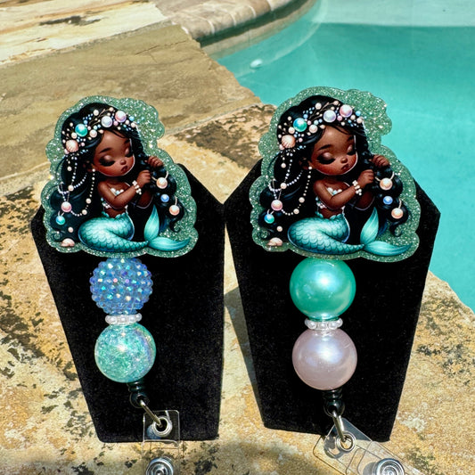 Brown Girl Mermaid Badge Reel