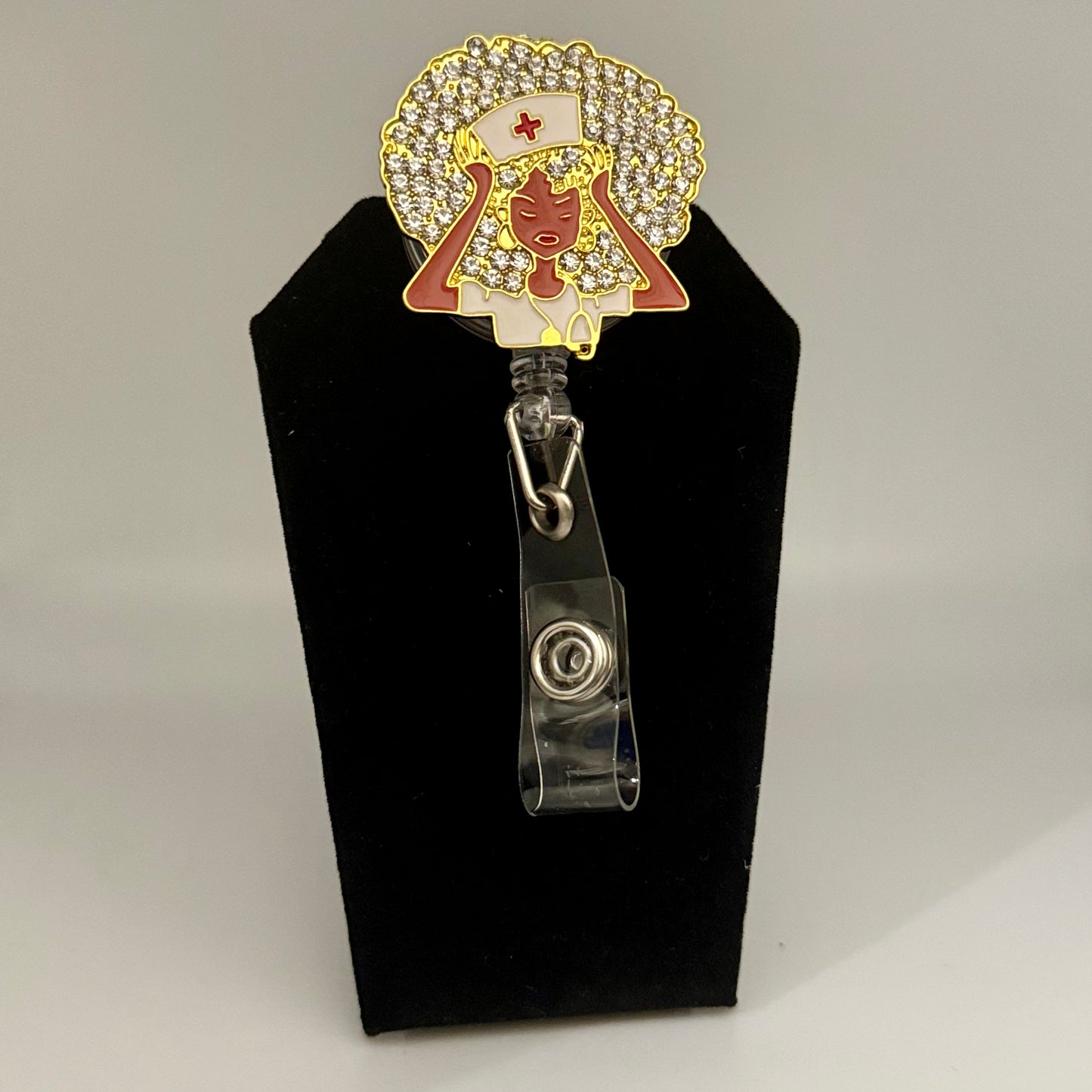 Afro Bling Nurse Badge Reel