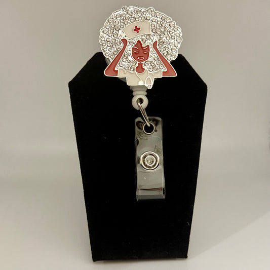 Afro Bling Nurse Badge Reel