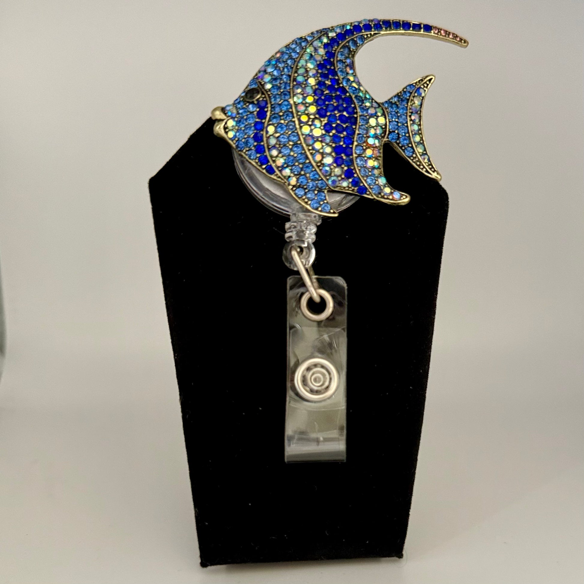 fish badge reels Rhinestone Tropical Fish Badge Reel Blue