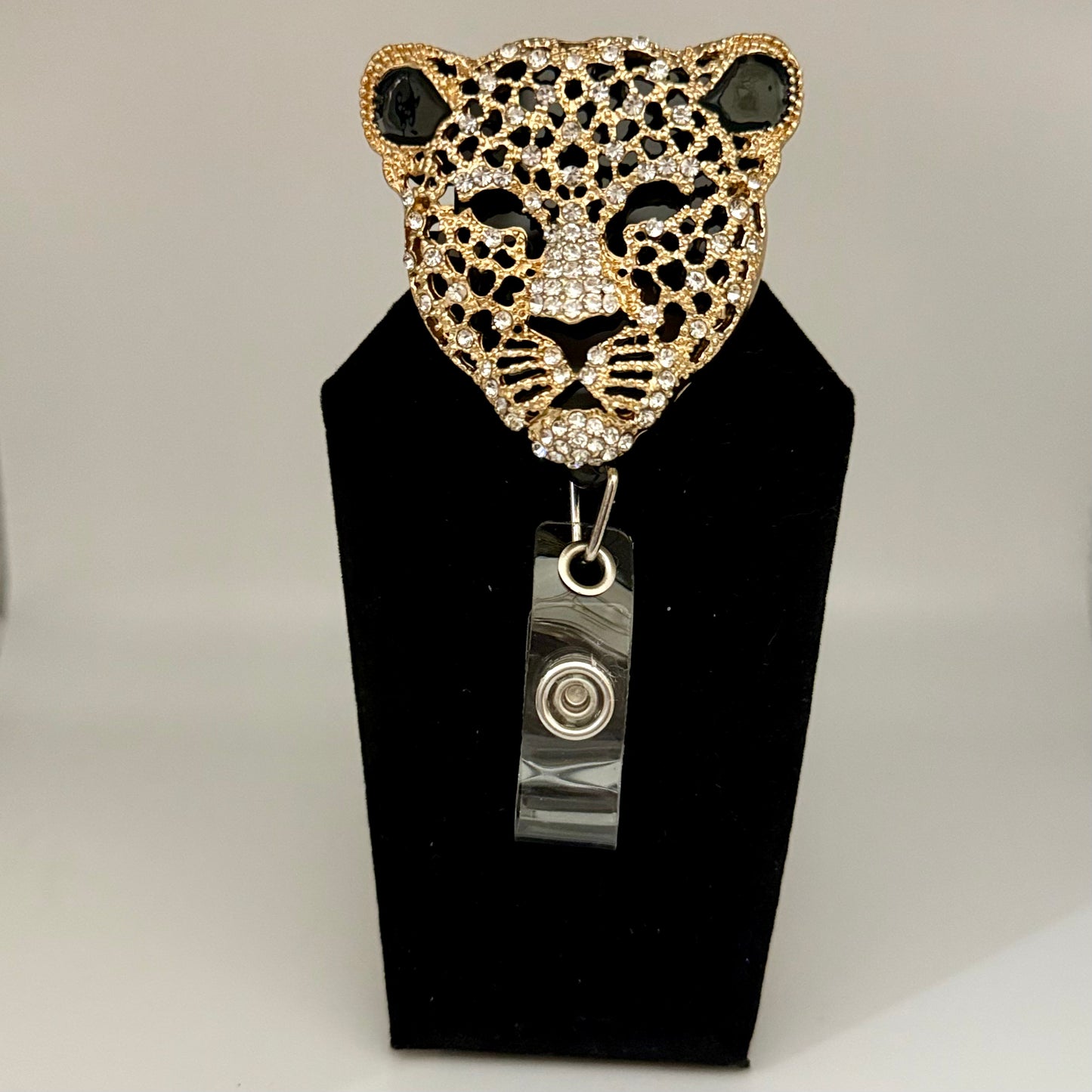 Large Bling Leopard Badge Reel