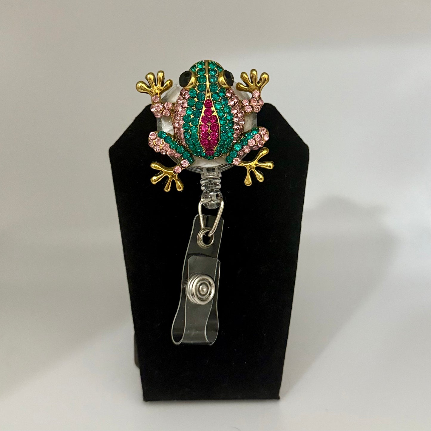 Rhinestone Frog Badge Reel