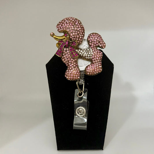 Rhinestone Large Poodle Badge Reel