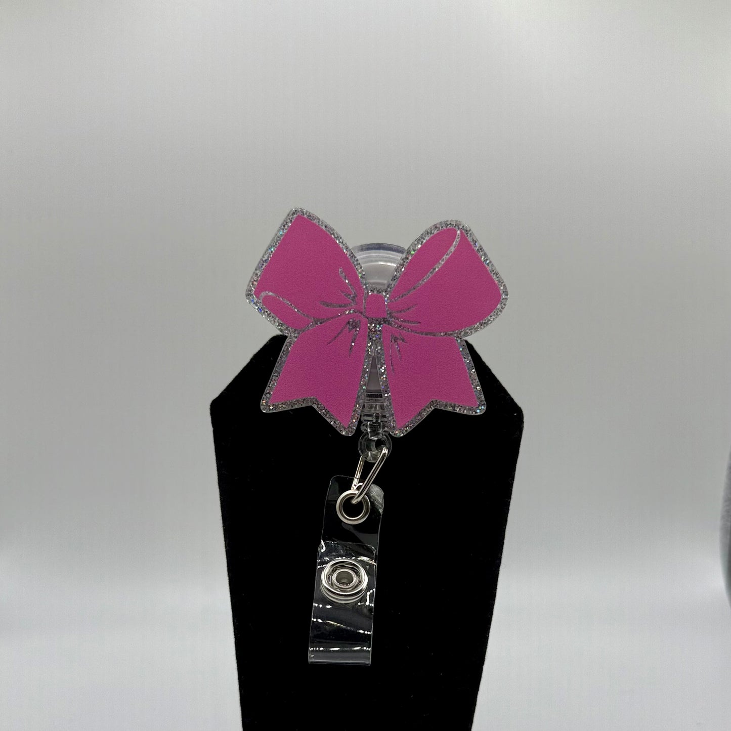 Pink & Silver Bow Badge Reel